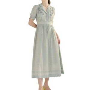 Simply Retro NWT Embroidered Lace Ruched Midi Dress Puff Short Sleeve Size M